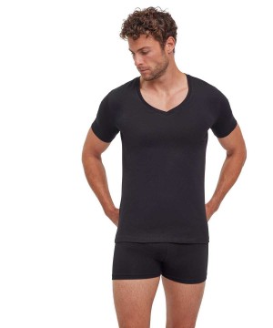 Falke 2-Pack T-Shirt V-neck Daily Comfort Erkek Kısa Kollu Gömlek Siyah | 90REFATDN
