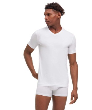 Falke 2-Pack T-Shirt V-neck Daily Comfort Erkek Kısa Kollu Gömlek Beyaz | 51HTMXDIB