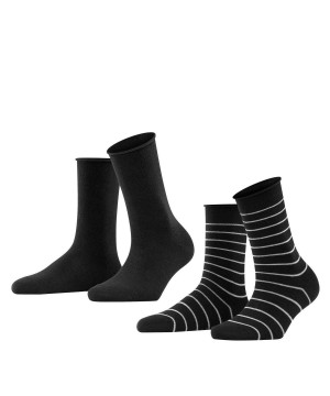 Falke Happy Stripe 2-Pack Socks Kadın Çorap Siyah | 19OXZAFVP