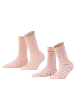 Falke Happy Stripe 2-Pack Socks Kadın Çorap Pembe | 85YXROAJM