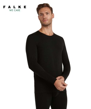 Falke Long sleeve shirt Round-neck Daily ClimaWool Erkek Long Sleeve T-Shirts Siyah | 08BRNACZY