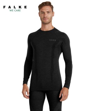 Falke Long sleeve shirt Wool-Tech Erkek Long Sleeve T-Shirts Siyah | 62TQJERWY