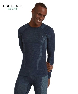 Falke Long sleeve shirt Wool-Tech Erkek Long Sleeve T-Shirts Mavi | 70LNBXQME