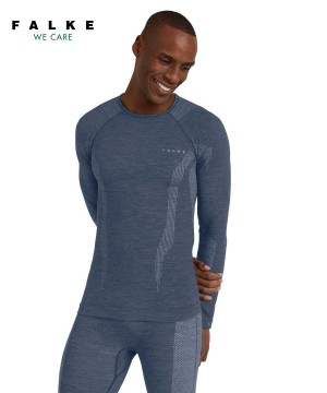 Falke Long sleeve shirt Wool-Tech Erkek Long Sleeve T-Shirts Mavi | 14BRFLJDG