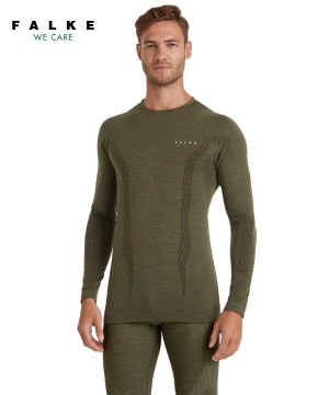Falke Long sleeve shirt Wool-Tech Erkek Long Sleeve T-Shirts Yeşil | 59UCZYPKS