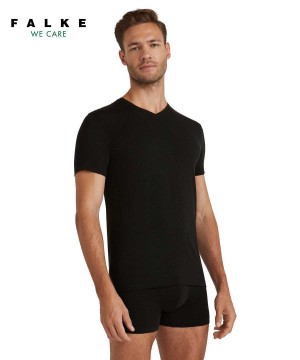Falke T-Shirt V-neck Daily ClimaWool Erkek Kısa Kollu Gömlek Siyah | 17IERHLZA