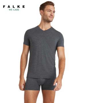 Falke T-Shirt V-neck Daily ClimaWool Erkek Kısa Kollu Gömlek Gri | 83NSIJYWH
